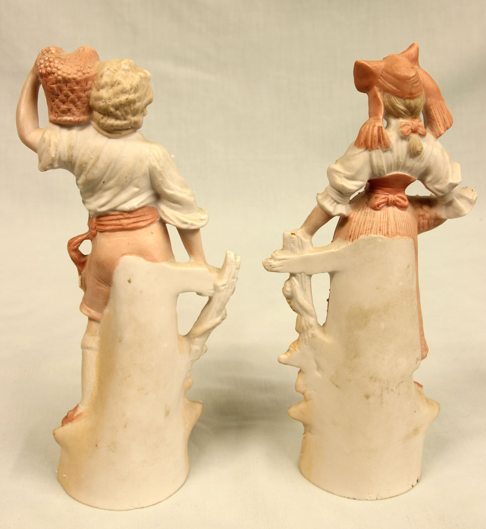 11448r2 Pair of Bisque Figurines of Young Girl & Boy, Pair of Bisque Figurines of Young Girl & Boy