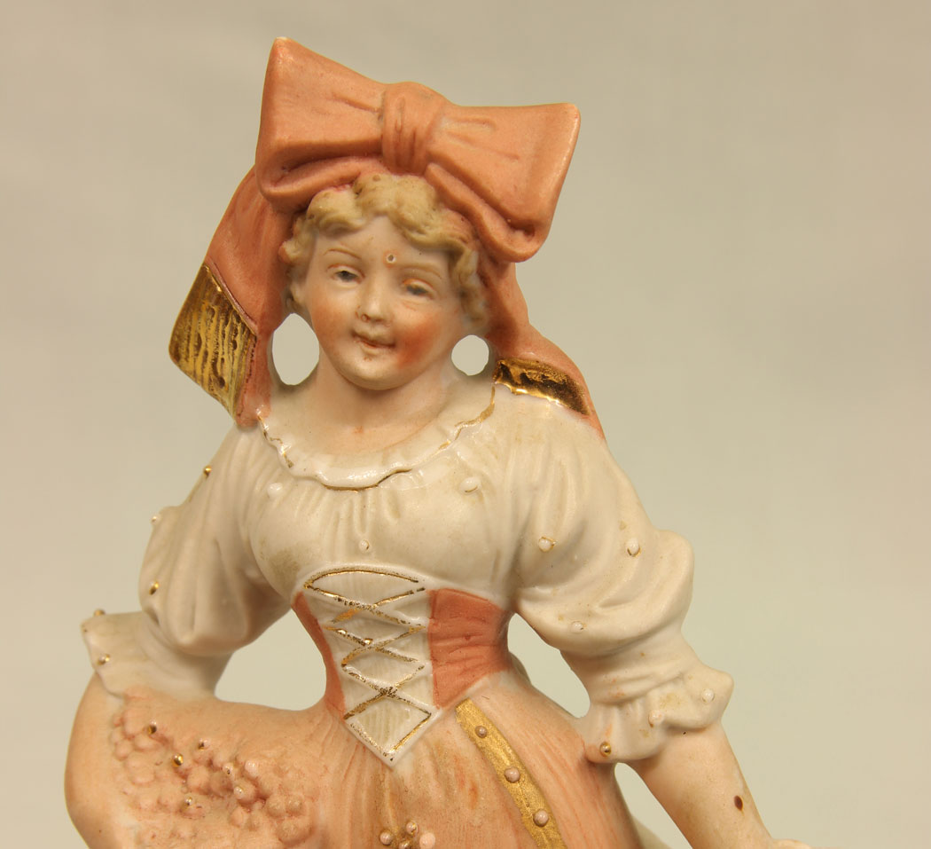 11448r4 Pair of Bisque Figurines of Young Girl & Boy, Pair of Bisque Figurines of Young Girl & Boy