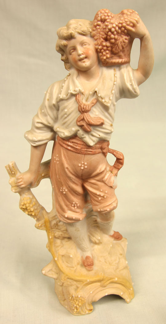 11448r6 Pair of Bisque Figurines of Young Girl & Boy, Pair of Bisque Figurines of Young Girl & Boy
