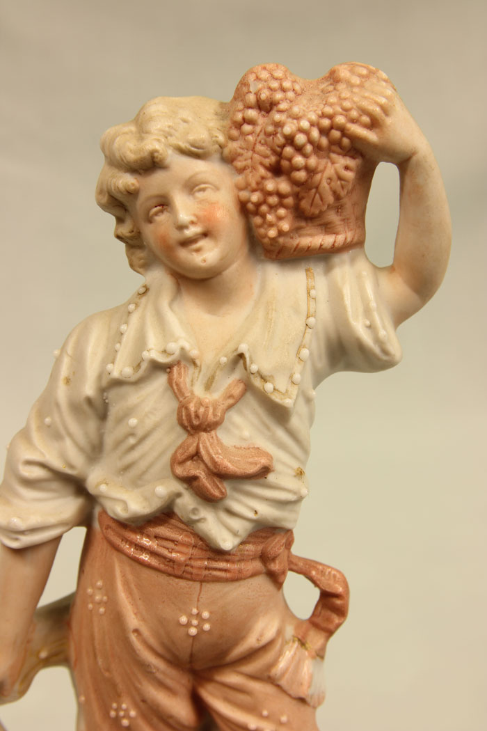 11448r7 Pair of Bisque Figurines of Young Girl & Boy, Pair of Bisque Figurines of Young Girl & Boy