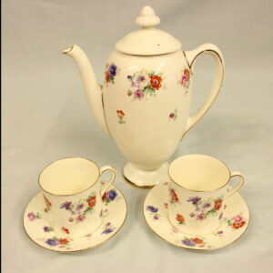 Antique Royal Doulton Trixy Pattern Coffee Pot & Two Coffee Cans