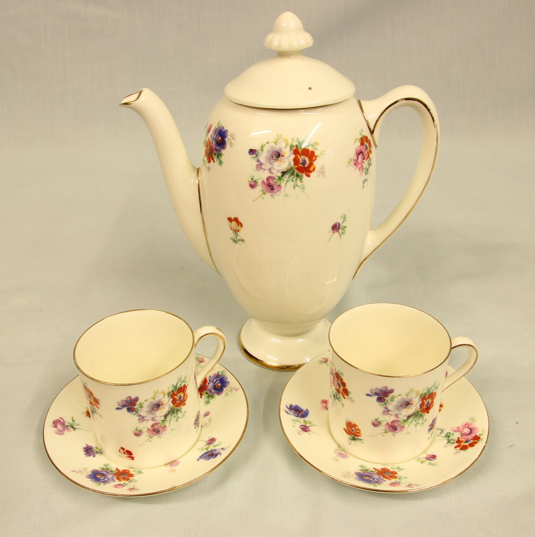 11458r1 Antique Royal Doulton Trixy Pattern Coffee Pot , Antique Royal Doulton Trixy Pattern Coffee Pot & Two Coffee Cans