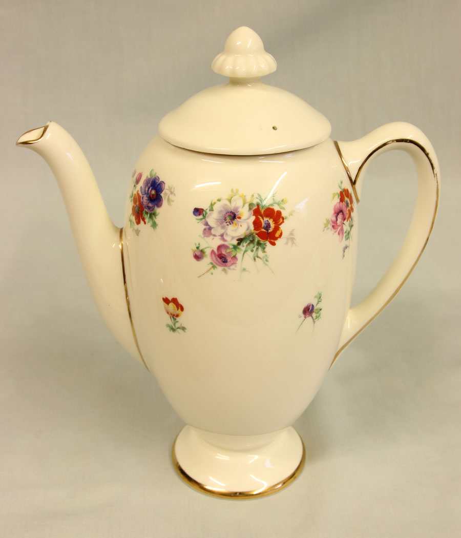11458r5 Antique Royal Doulton Trixy Pattern Coffee Pot , Antique Royal Doulton Trixy Pattern Coffee Pot & Two Coffee Cans