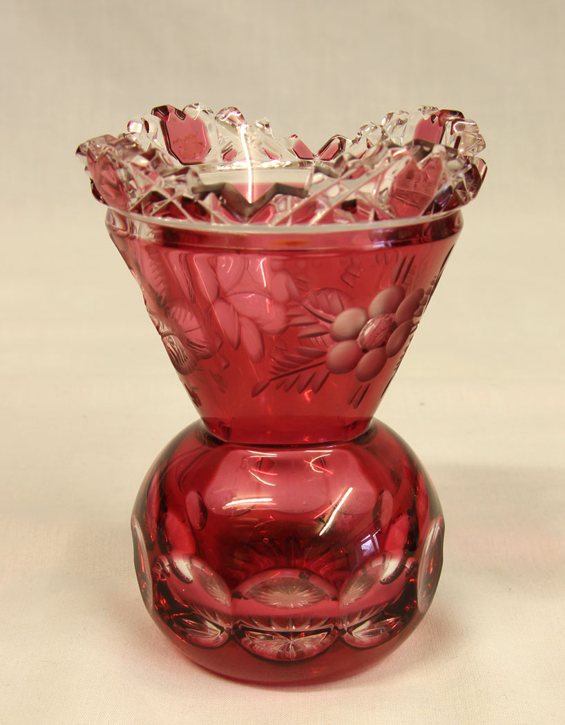 11462r2 Pretty Pair of Heavy Cut Glass Ruby Vases, A Pretty Pair of Heavy Cut Glass Ruby Vases