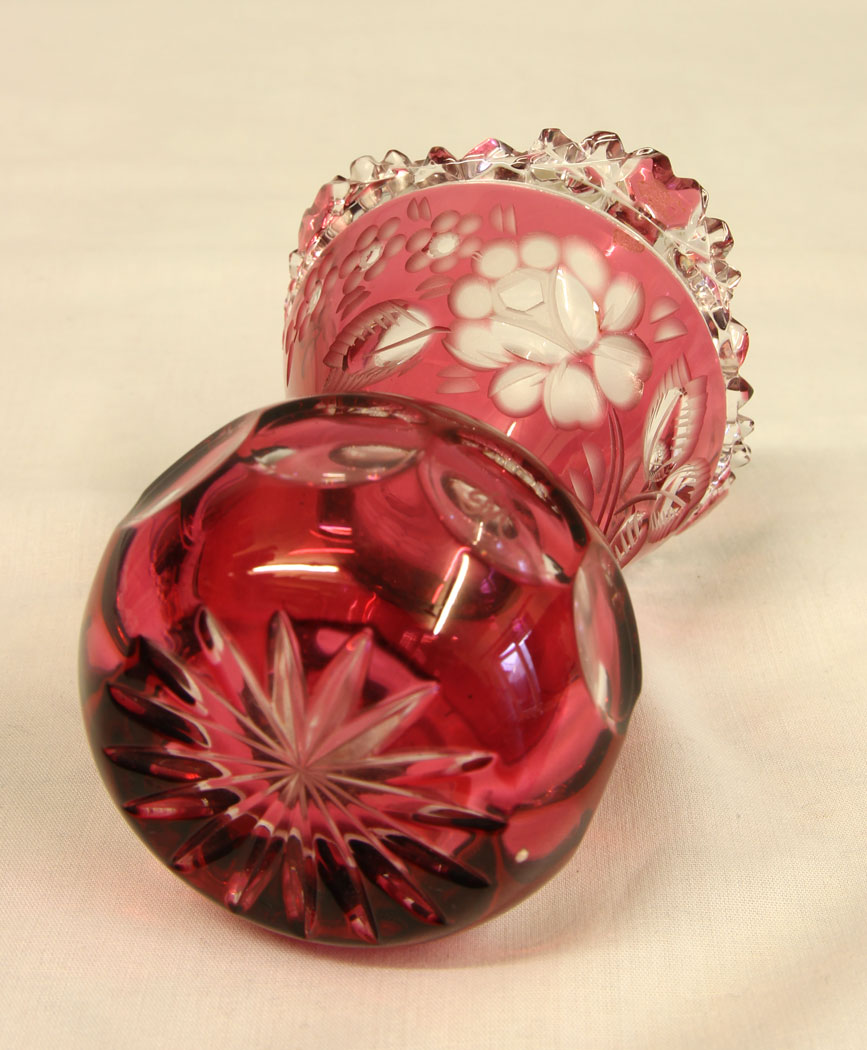 11462r3 Pretty Pair of Heavy Cut Glass Ruby Vases, A Pretty Pair of Heavy Cut Glass Ruby Vases