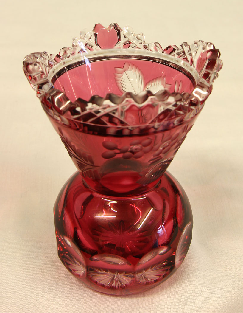 11462r4 Pretty Pair of Heavy Cut Glass Ruby Vases, A Pretty Pair of Heavy Cut Glass Ruby Vases