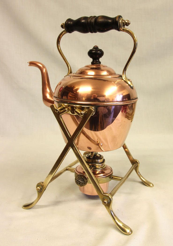 11469r2 Antique Copper & Brass Kettle on Stand, Antique Copper & Brass Kettle on Stand