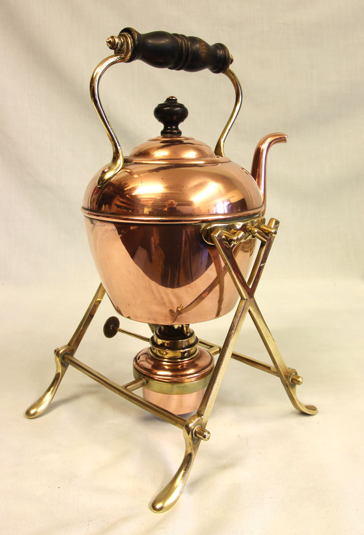 11469r3 Antique Copper & Brass Kettle on Stand, Antique Copper & Brass Kettle on Stand