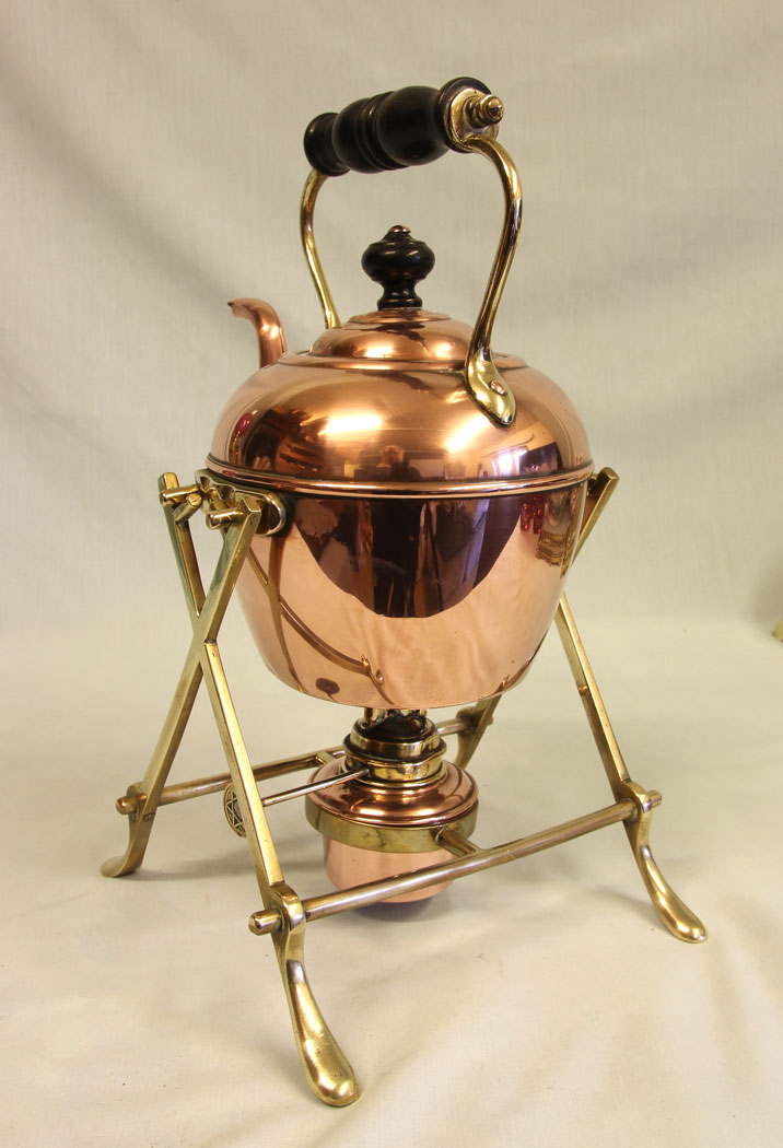 11469r7 Antique Copper & Brass Kettle on Stand, Antique Copper & Brass Kettle on Stand