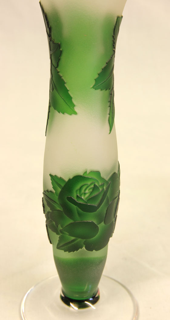 11474r4 Pair Green Cameo Glass Vases,