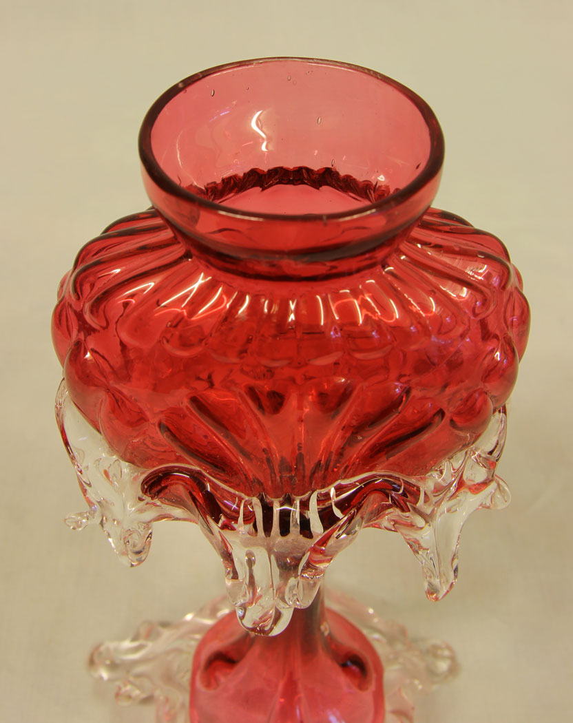11487r4 Antique Cranberry Glass Vase, Antique Cranberry Glass Vase