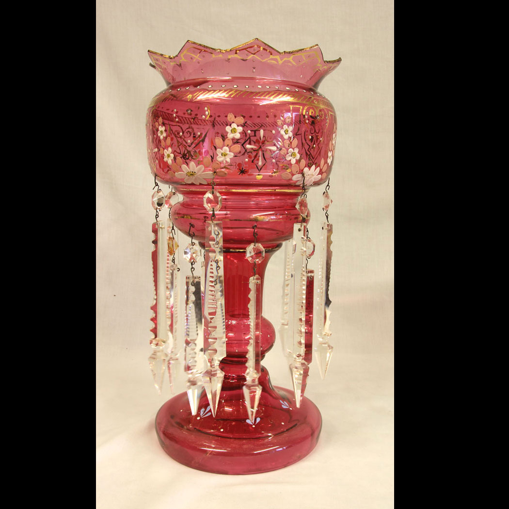 11491 Antique Victorian Cranberry Mantle Table Lustre, . Antique Victorian Cranberry Mantle Table Lustre