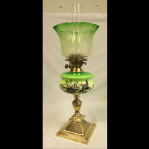 Antique Victorian Green Glass Oil Lamp
