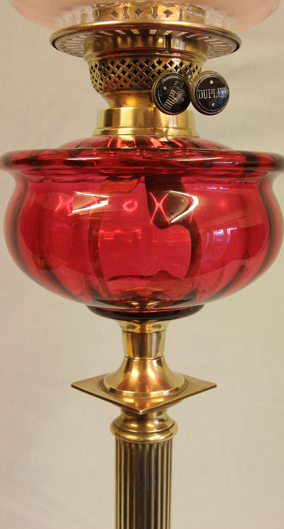 11499r2 Antique Victorian Cranberry Oil Lamp, Antique Victorian Cranberry Oil Lamp