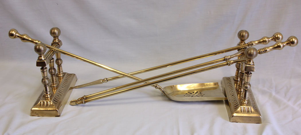 11528r6 Antique Set Fire Irons, Set Brass Fire Irons