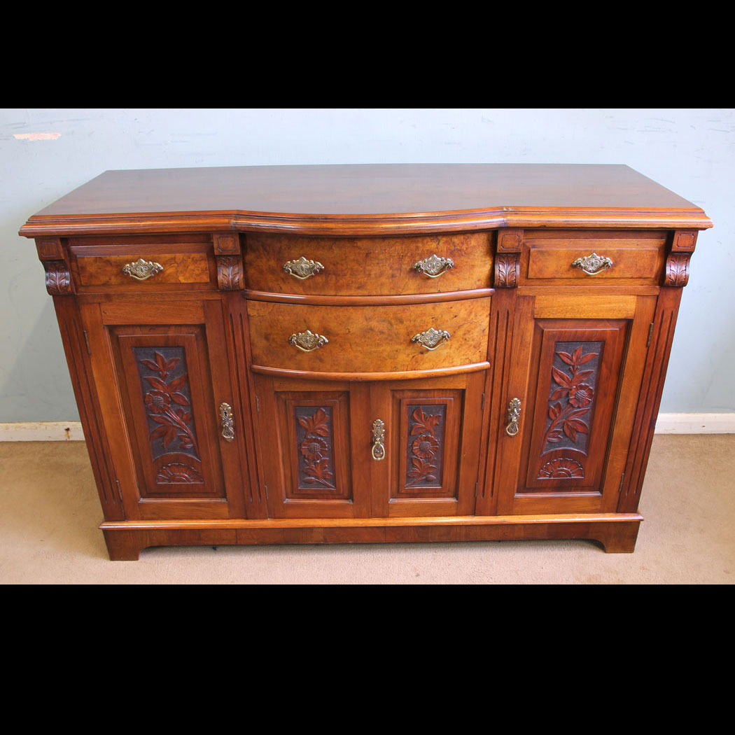 11578r01 Antique Walnut Sideboard Server, Antique Walnut Bow Front Chiffonier Sideboard Base