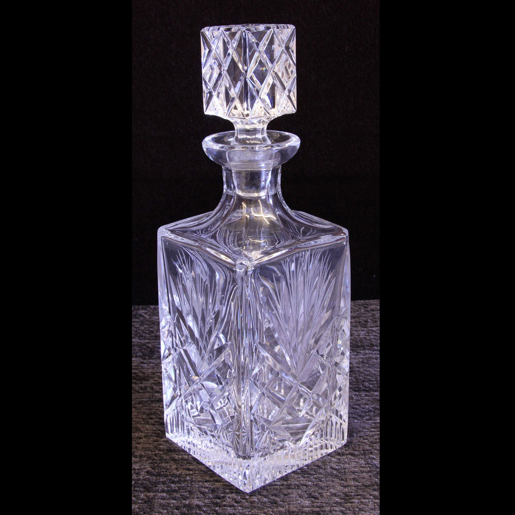 11597r01 Cut Glass Decanter. Cut Glass Square Decanter