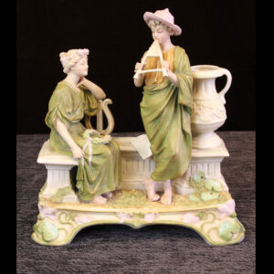 Antique Royal Dux Centre Piece of Young Girl and Boy Playing Pipes.
