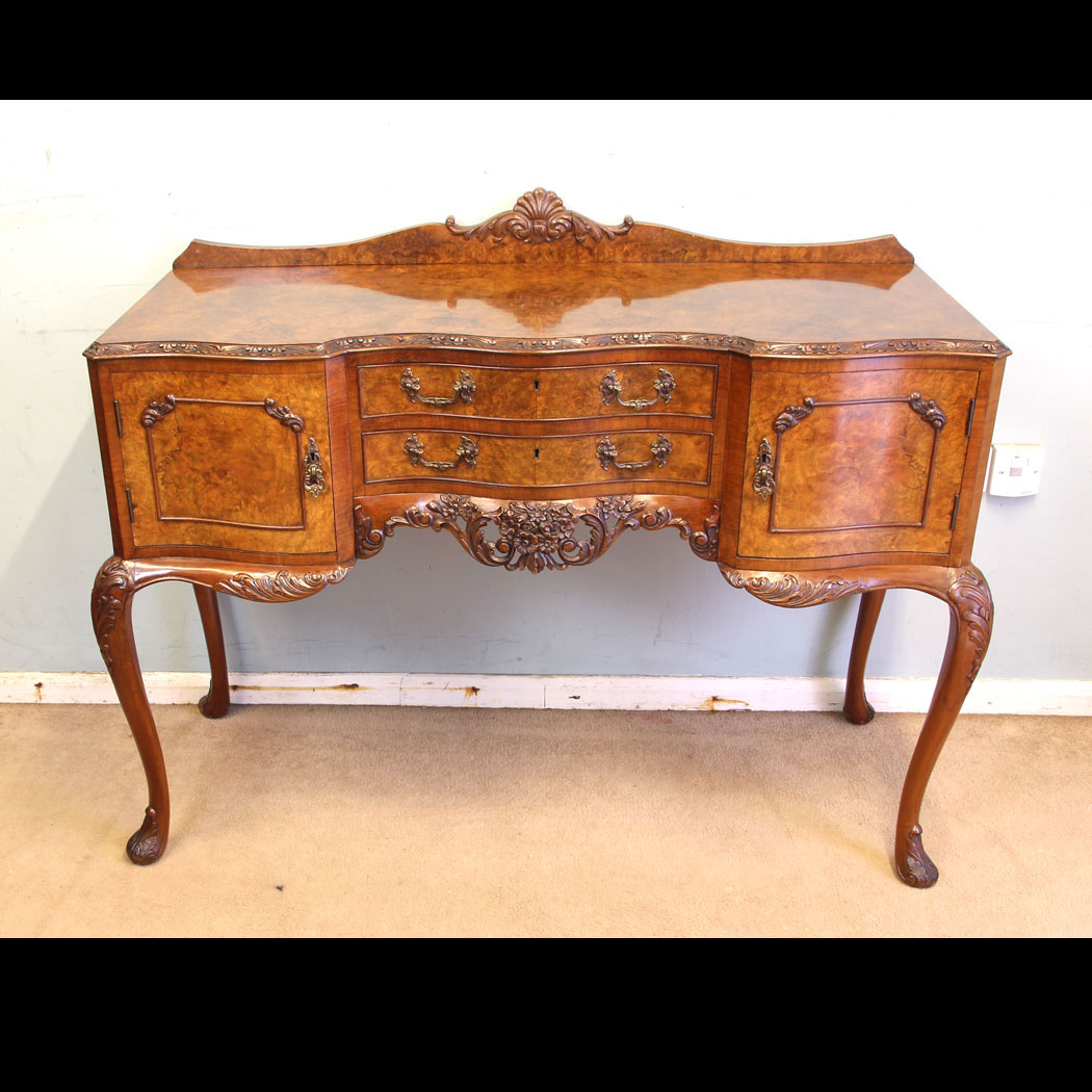 11625r01 Antique Burr Walnut Side Table Sideboard, Antique Quality Burr Walnut Small Sideboard