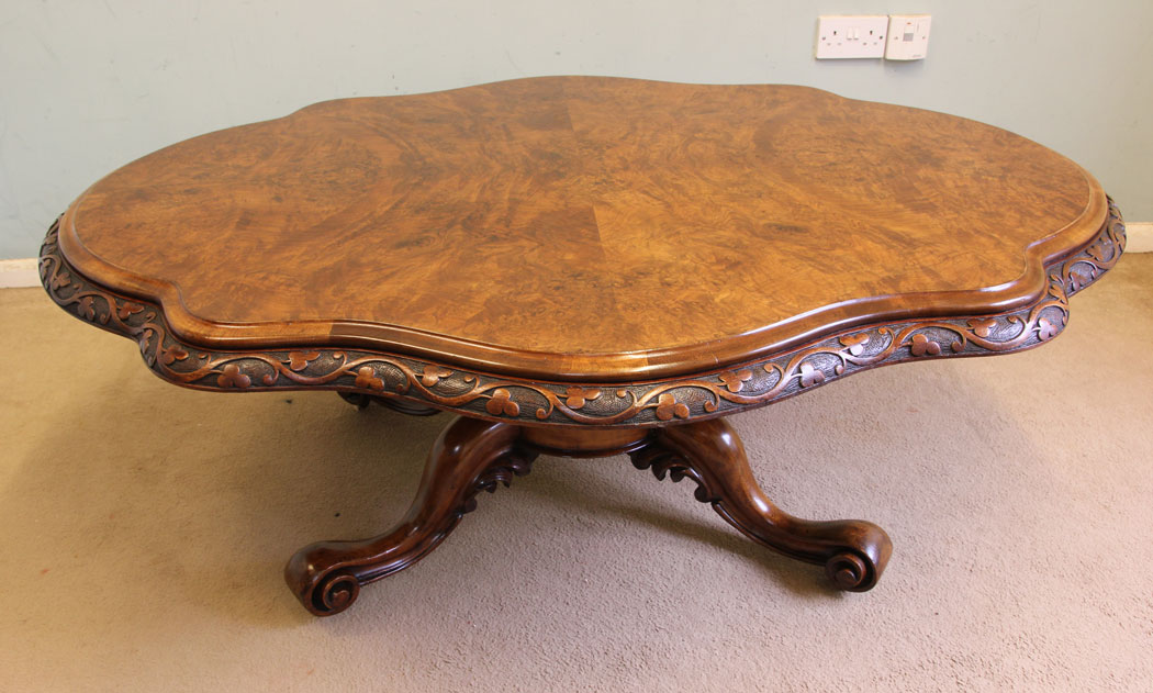11627r10 Antique Victorian Burr Walnut Coffee Table,