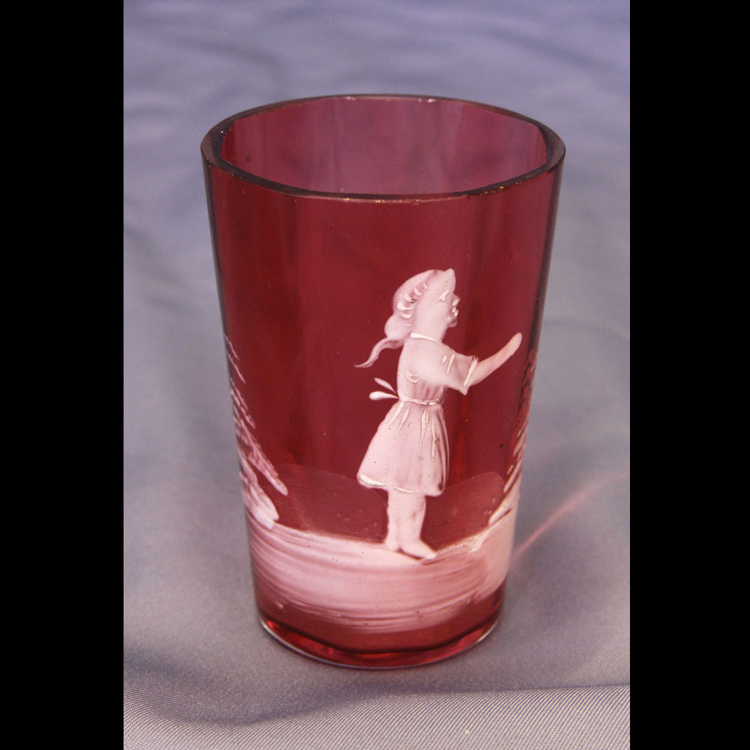 10961r01 Antique Mary Gregory Tot, Antique Small Victorian Cranberry Glass Tot