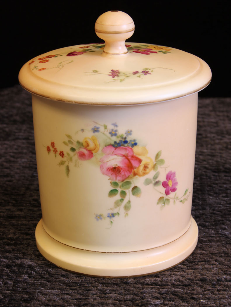 11633r2 Antique Royal Worcester Blush Ivory Lidded Jar,