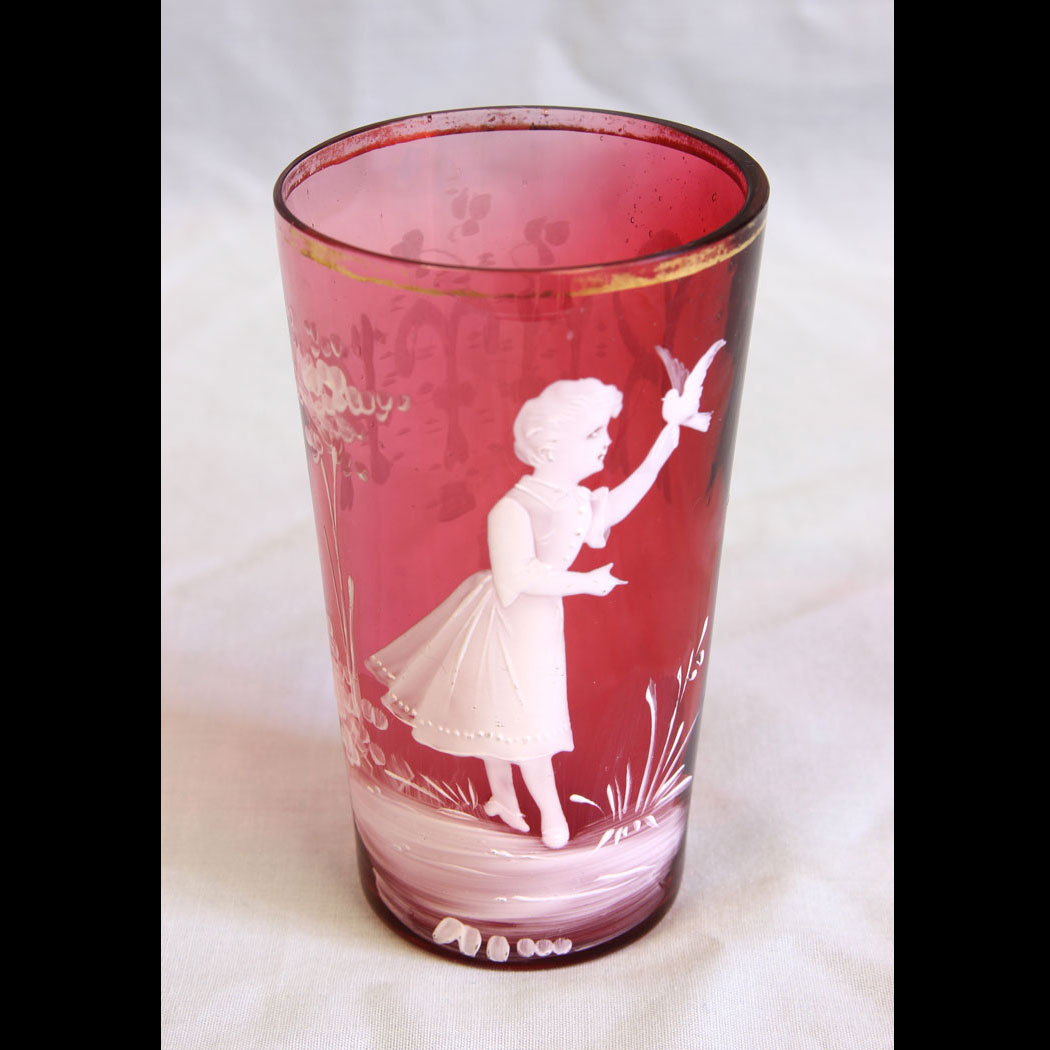11638r01 Antique Mary Gregory Cranberry Glass Tot, Antique Mary Gregory Cranberry Glass Tot