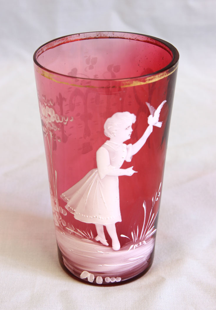 11638r1 Antique Mary Gregory Cranberry Glass Tot,