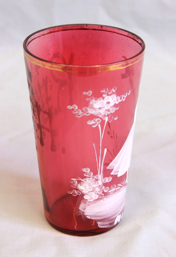 11638r3 Antique Mary Gregory Cranberry Glass Tot,