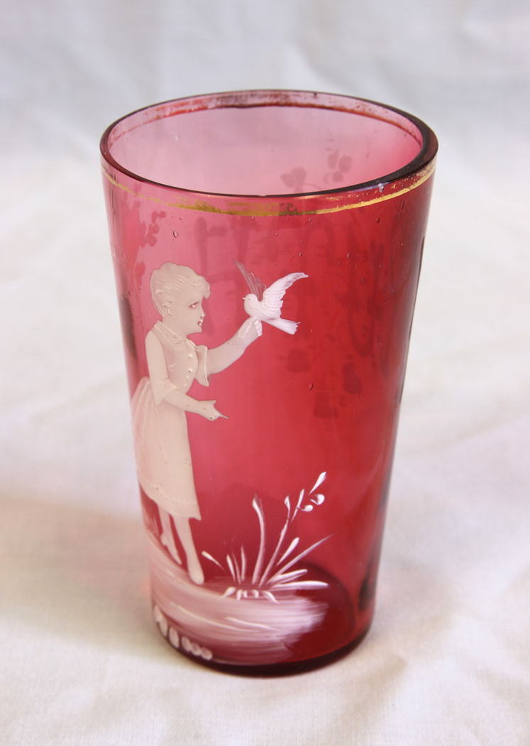 11638r4 Antique Mary Gregory Cranberry Glass Tot,
