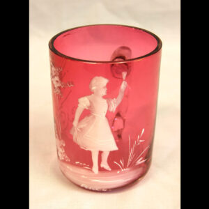 Antique Mary Gregory Cranberry Glass Mug