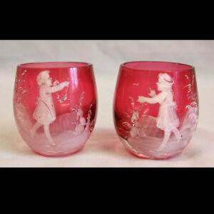 Antique Pair Mary Gregory Cranberry Glass Salts