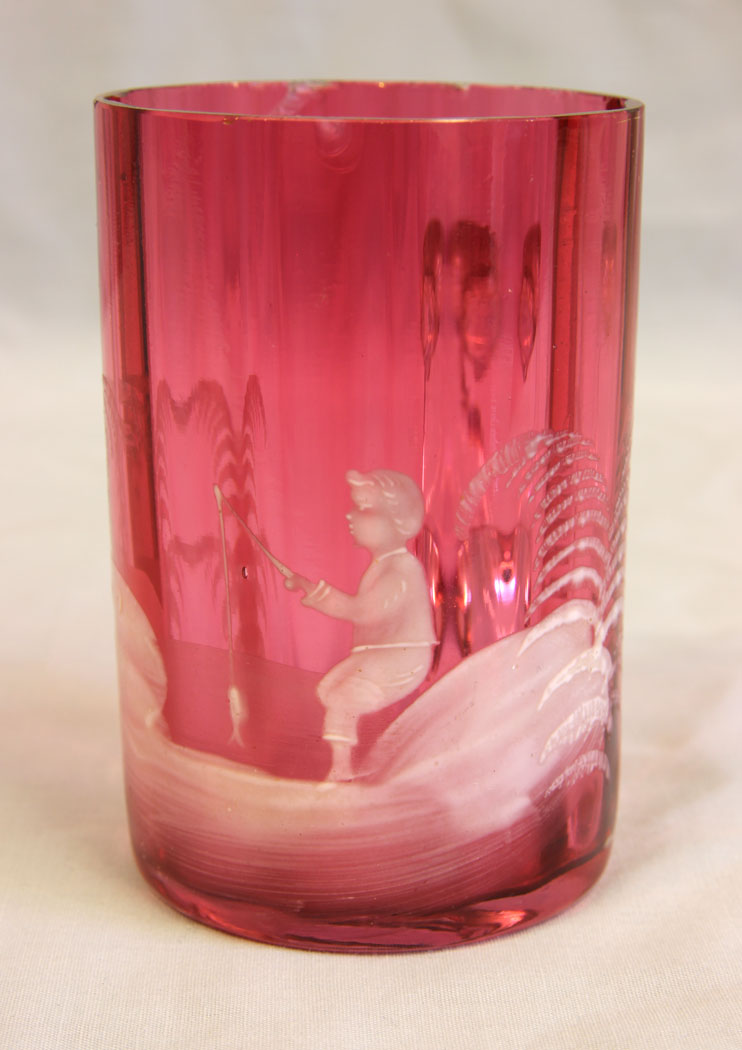 11644r1 Antique Mary Gregory Cranberry Glass Mug,