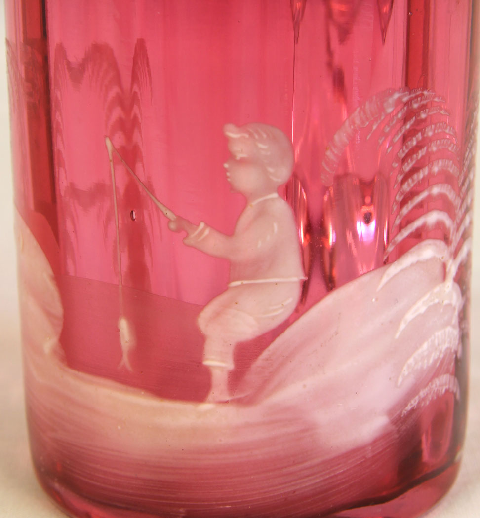 11644r2 Antique Mary Gregory Cranberry Glass Mug,