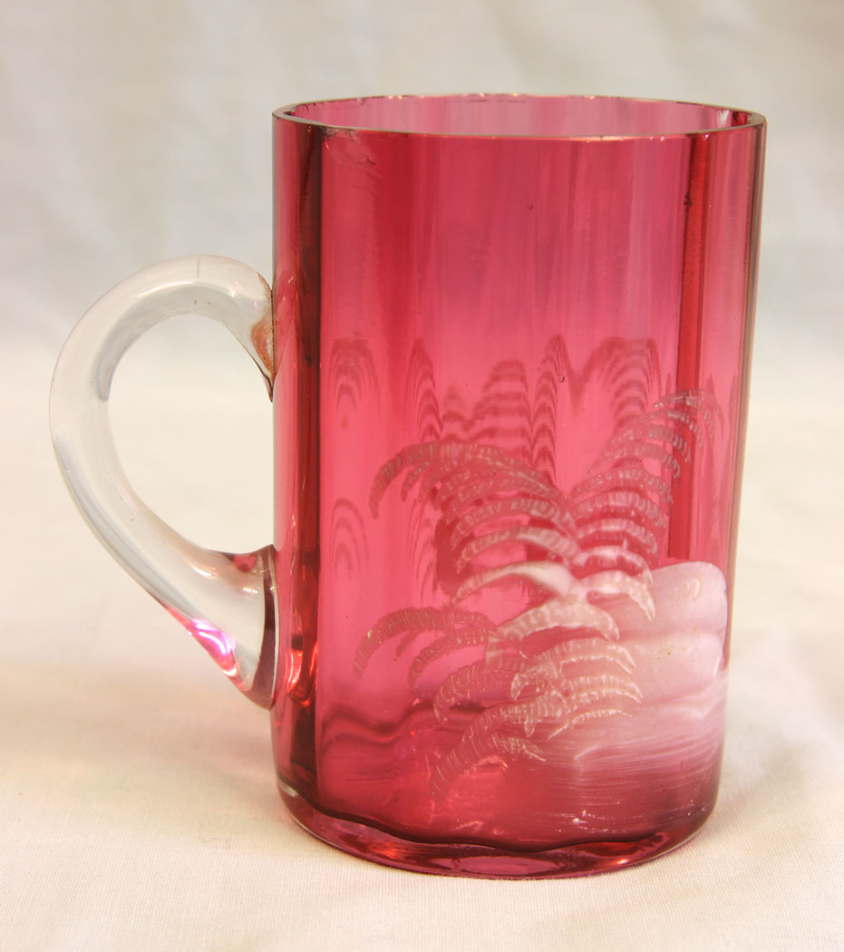11644r3 Antique Mary Gregory Cranberry Glass Mug,