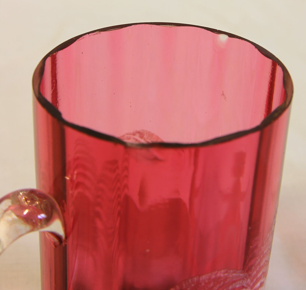 11644r5 Antique Mary Gregory Cranberry Glass Mug,