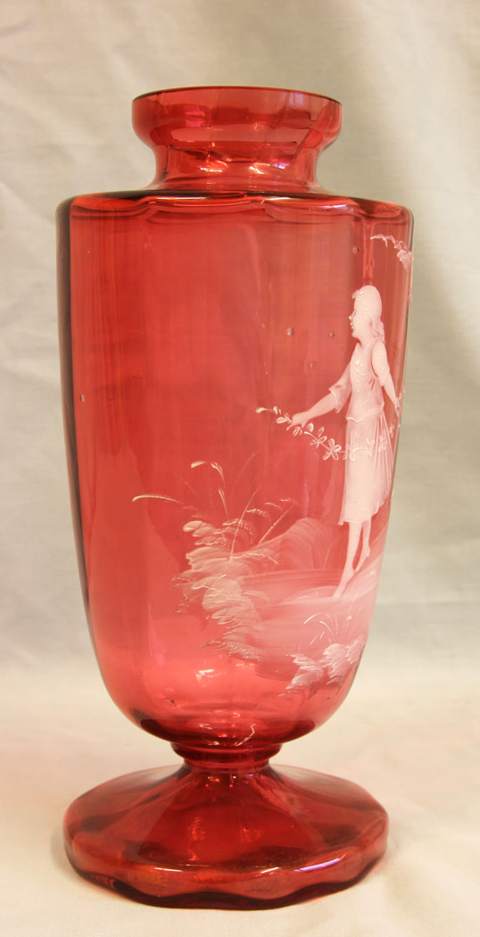 11646r03 Antique Large Mary Gregory Cranberry Vase,