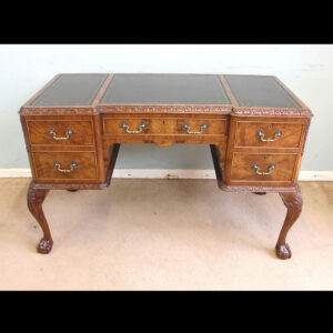 Quality Burr Walnut Kneehole Writing Desk, Queen Anne Style Burr Walnut Writing Desk.
