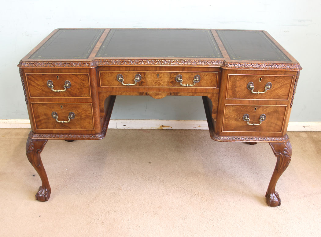 11653r1 Quality Burr Walnut Kneehole Writing Desk,