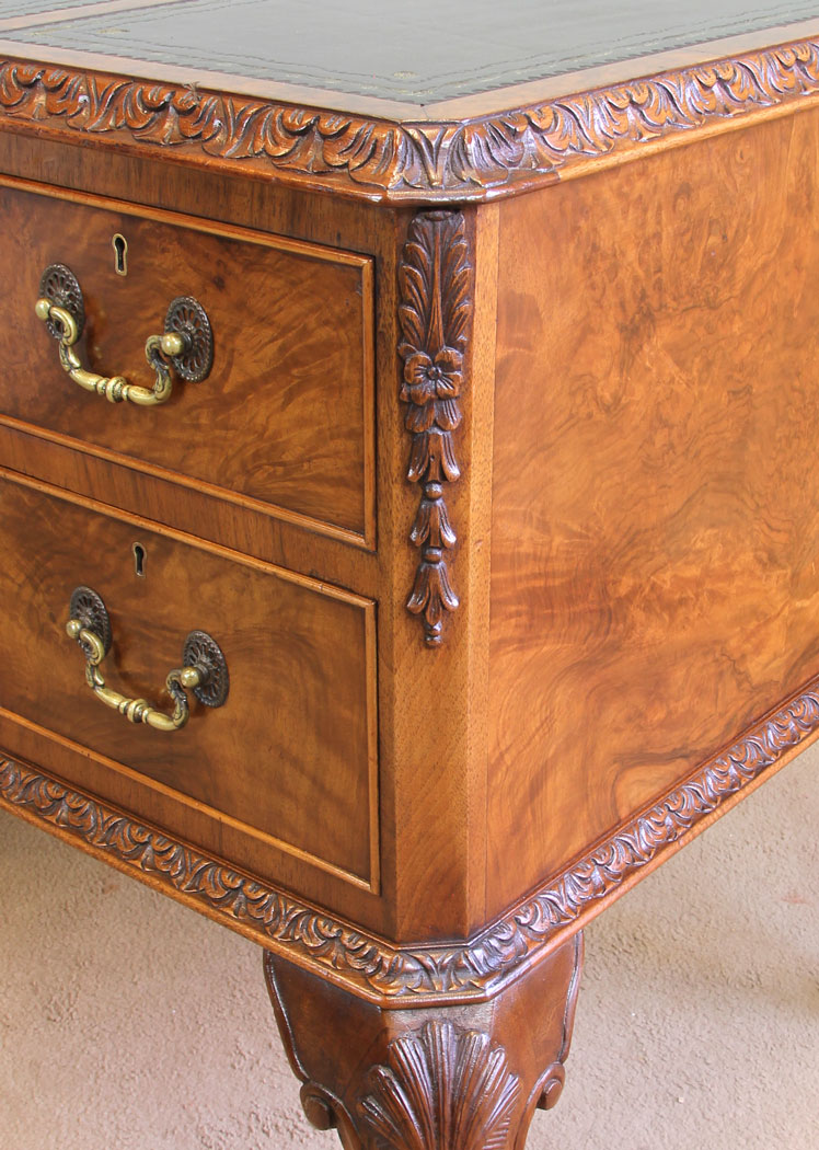 11653r10 Quality Burr Walnut Kneehole Writing Desk,