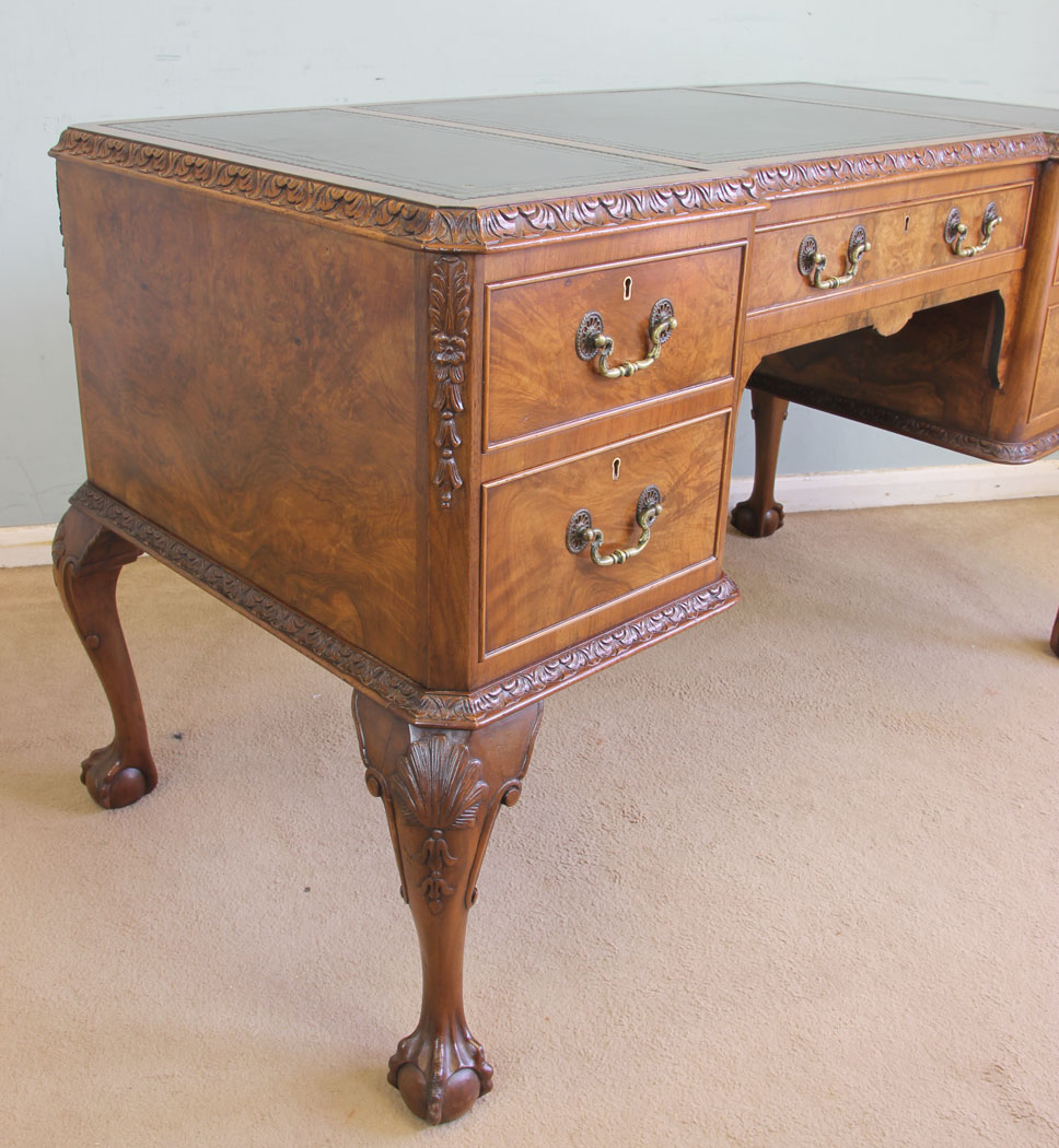 11653r11 Quality Burr Walnut Kneehole Writing Desk,