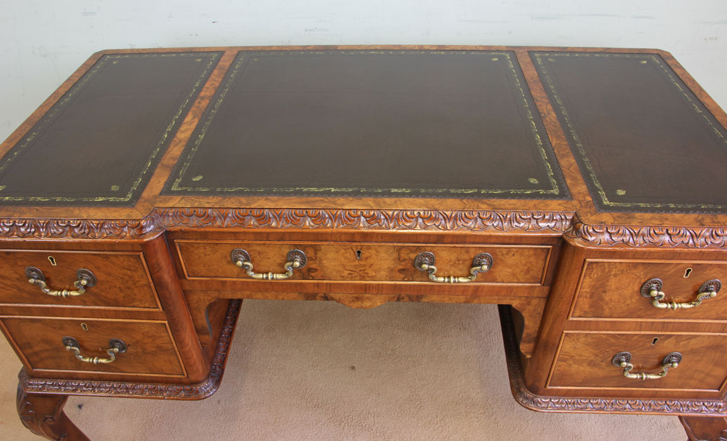 11653r12 Quality Burr Walnut Kneehole Writing Desk,