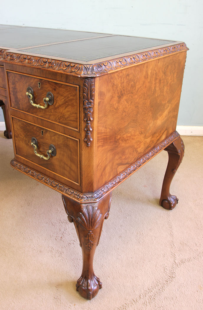 11653r14 Quality Burr Walnut Kneehole Writing Desk,