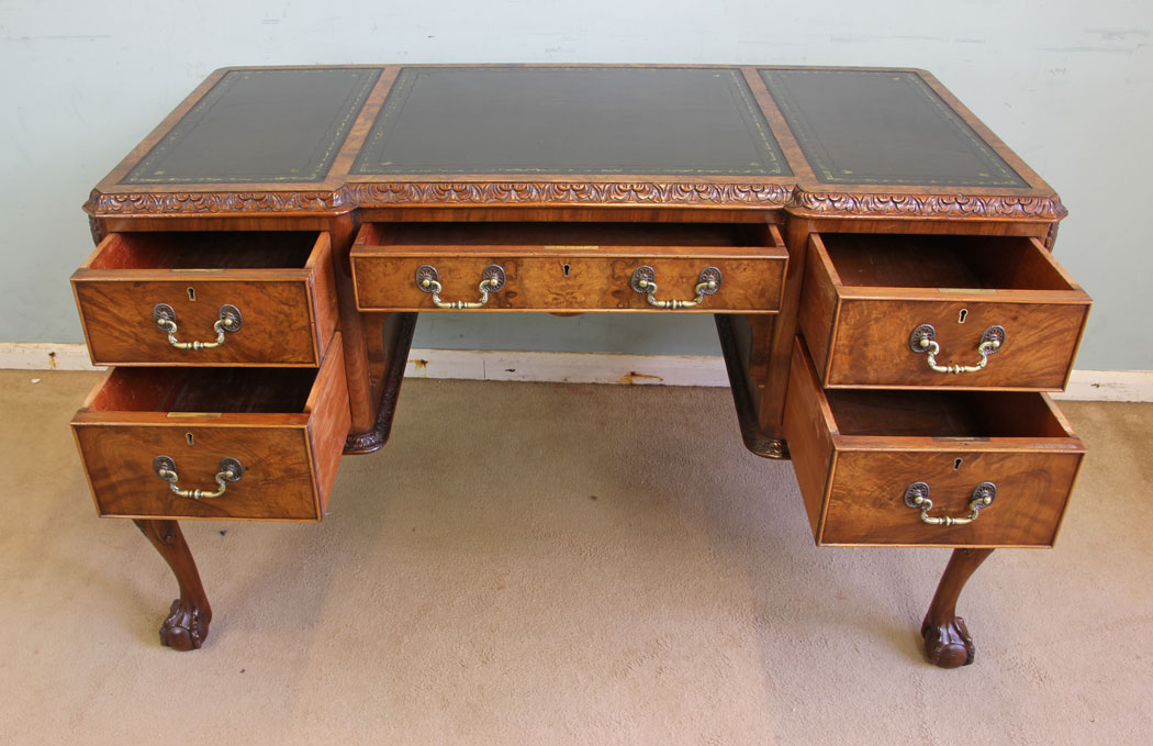 11653r15 Quality Burr Walnut Kneehole Writing Desk,
