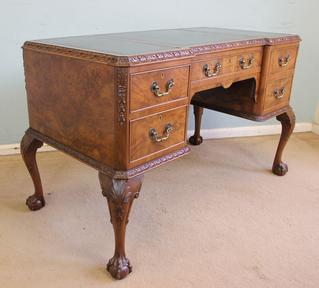 11653r2 Quality Burr Walnut Kneehole Writing Desk,