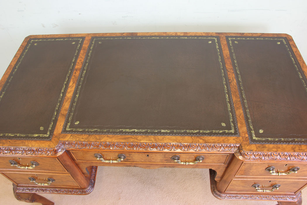 11653r3 Quality Burr Walnut Kneehole Writing Desk,