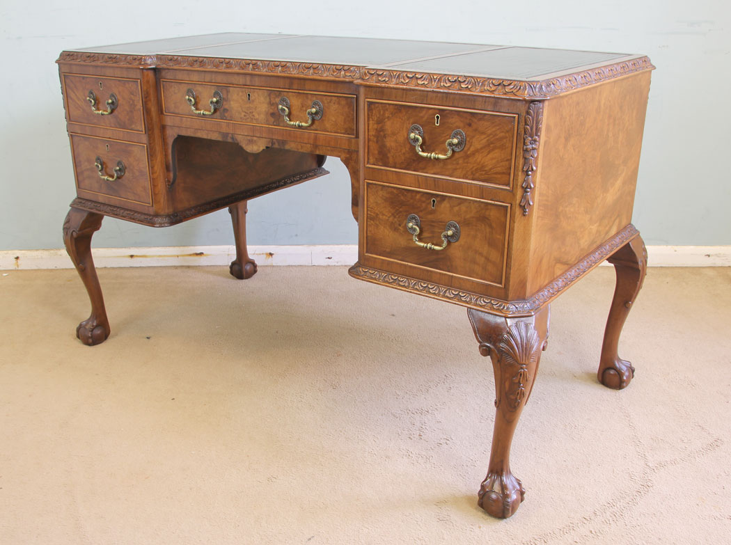 11653r4 Quality Burr Walnut Kneehole Writing Desk,