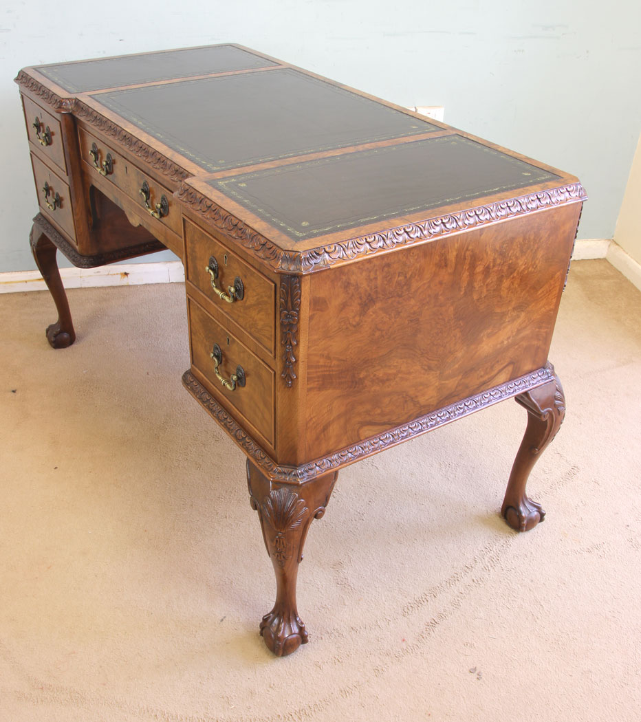 11653r5 Quality Burr Walnut Kneehole Writing Desk,