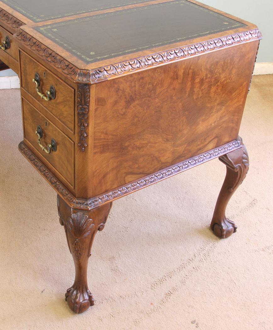 11653r6 Quality Burr Walnut Kneehole Writing Desk,