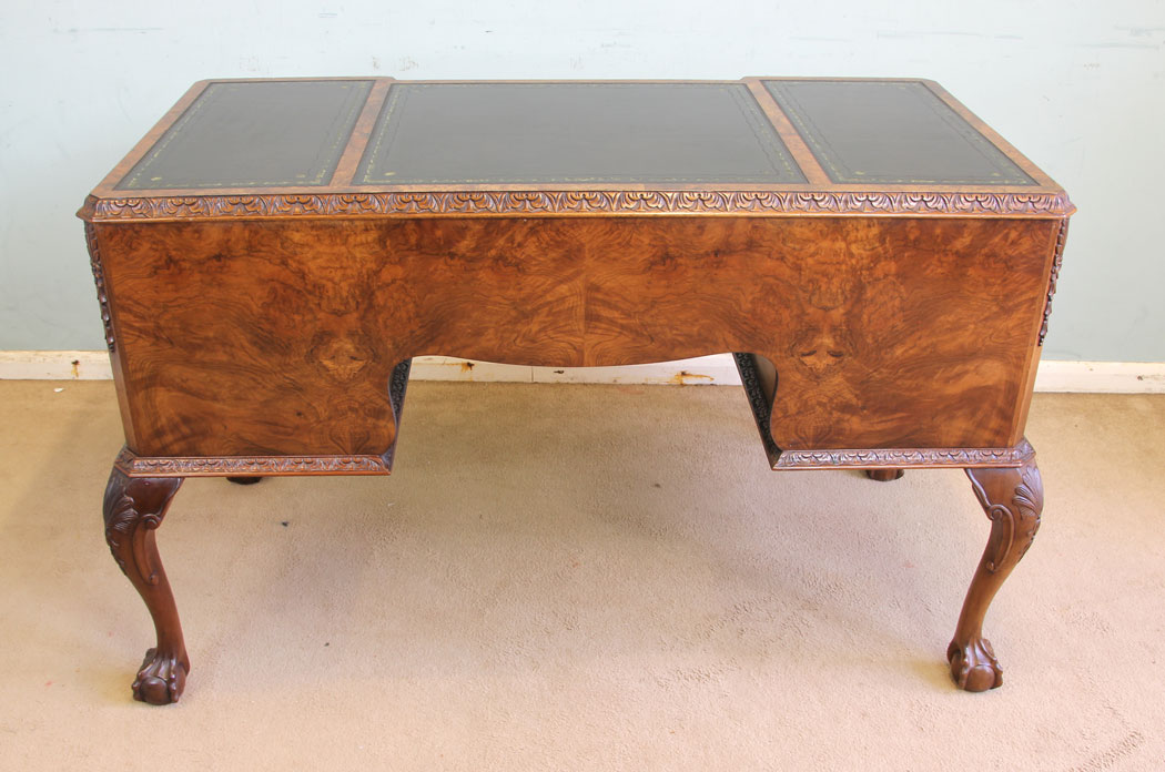 11653r7 Quality Burr Walnut Kneehole Writing Desk,